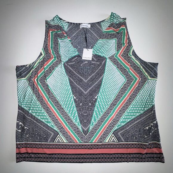 Calvin Klein Womens Multi Color Print Sleeveless Drape Neck Tank Top Size 3X NWT - Picture 5 of 9